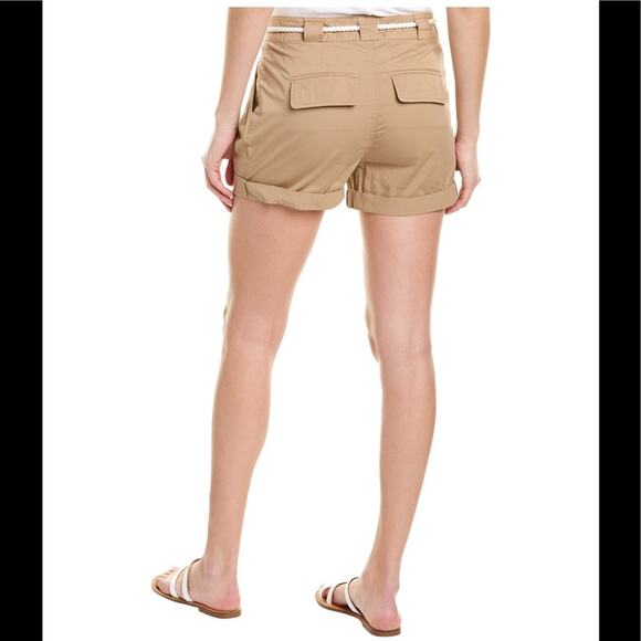 Frame Tan Khaki Front Pleats Rolled Hems Shorts Sz6 Pockets Zip Fly Button NWT - Picture 7 of 14
